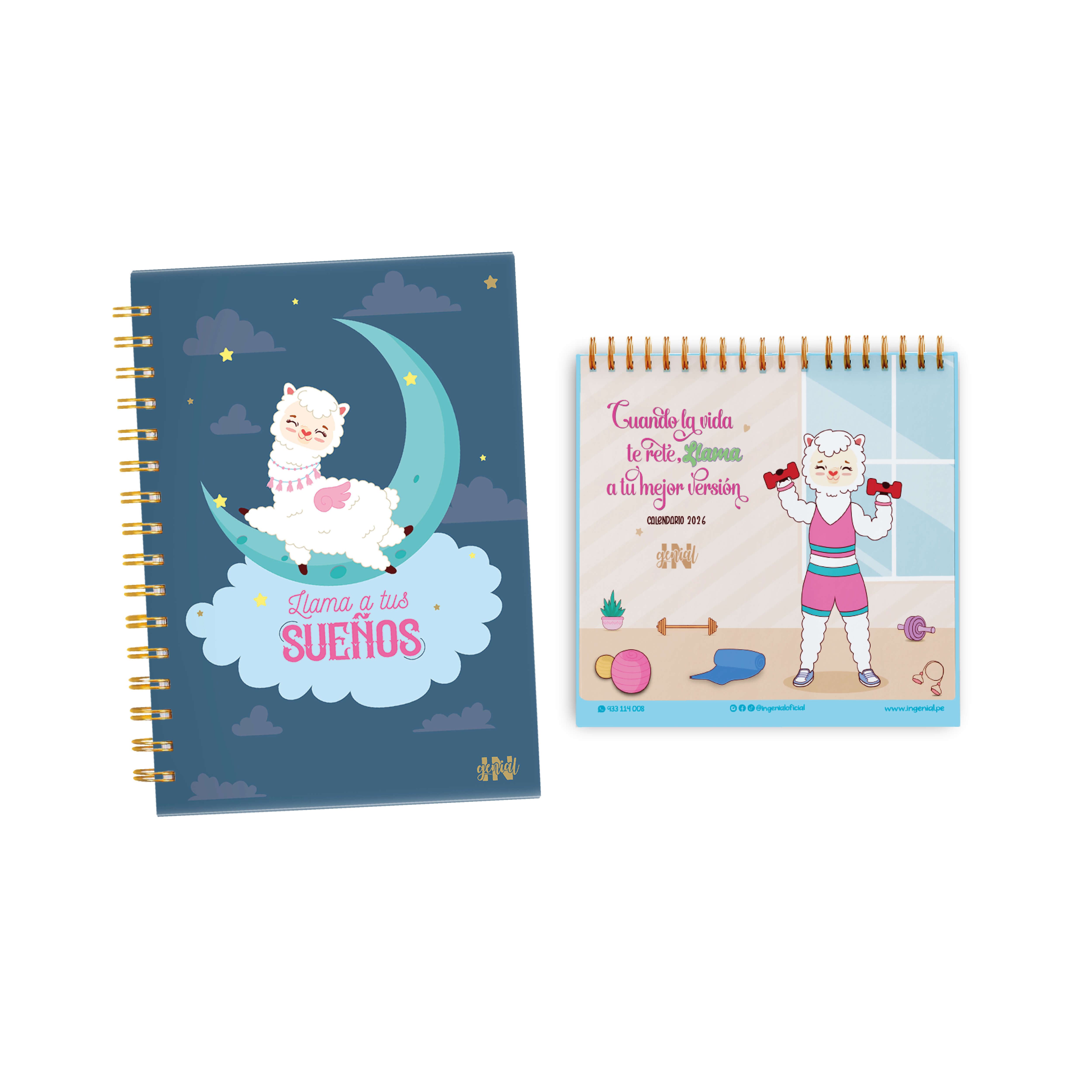 Pack Ingenial Llama a tus sueños: agenda diaria infinita + calendario 2026